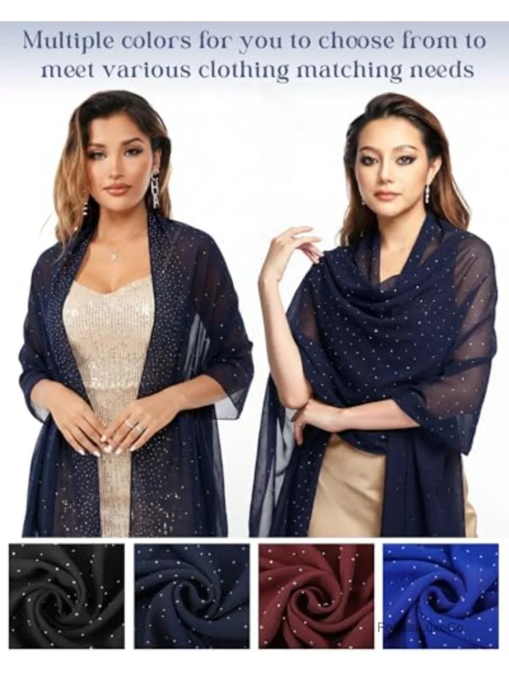 Sheer Chiffon Rhinestone Shawl Wrap for Evening Dress Bridal Scarf